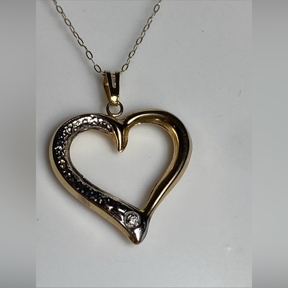 Necklace Charles Winston CW 10K Gold & White open Heart.18” - Picture 2 of 11